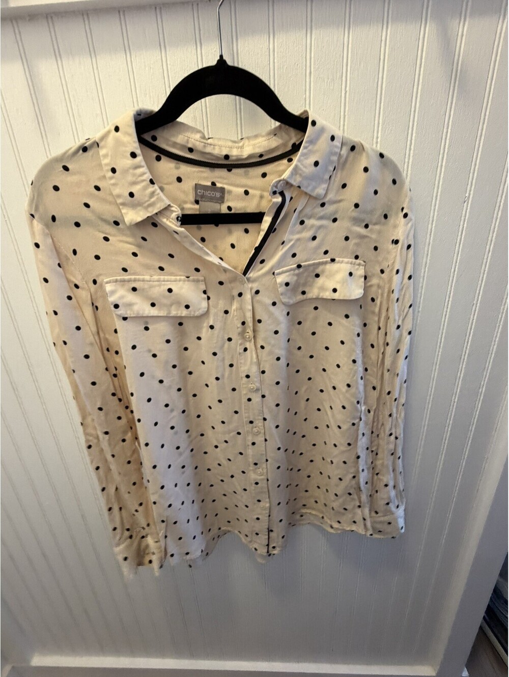 Chico’s The Portofino Polka Dots Black Shirt Top Blouse Women size xl